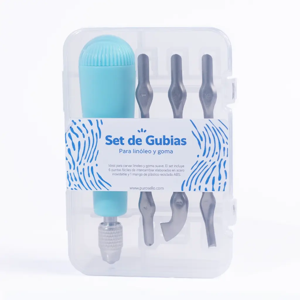 Set de gubias menta para linóleo y goma con estuche