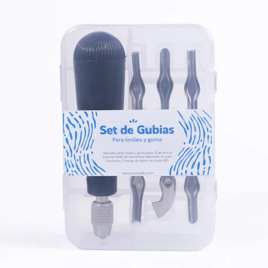 Set de gubias negro para linóleo y goma con estuche